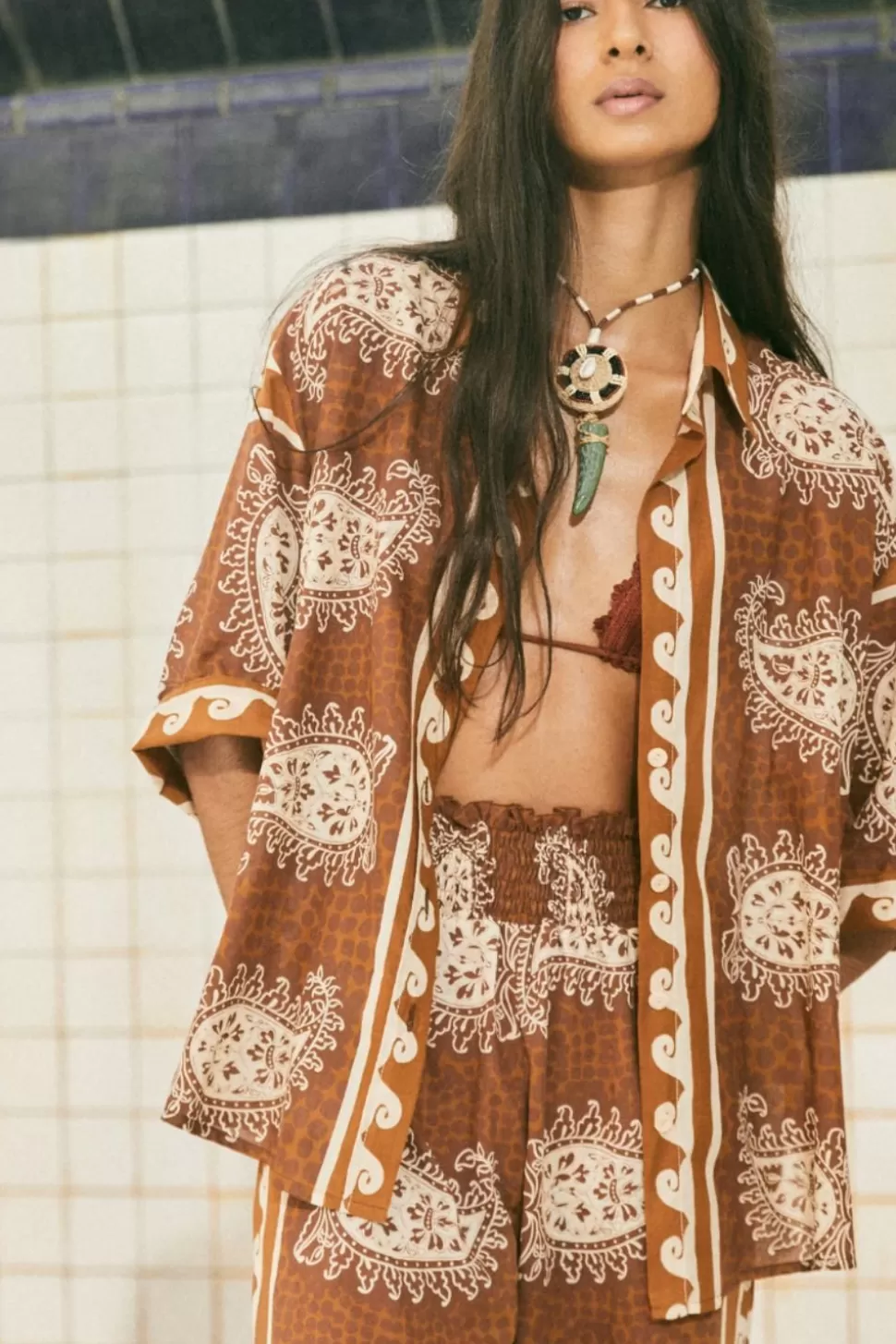 Johanna Ortiz Tops | Paisley Situation Shirt In Brown