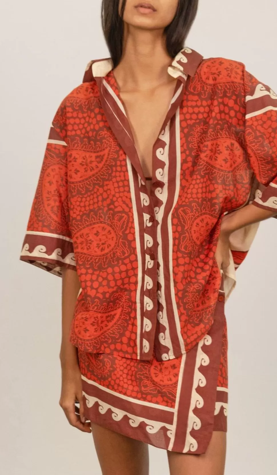 Johanna Ortiz Tops | Paisley Situation Shirt In Red