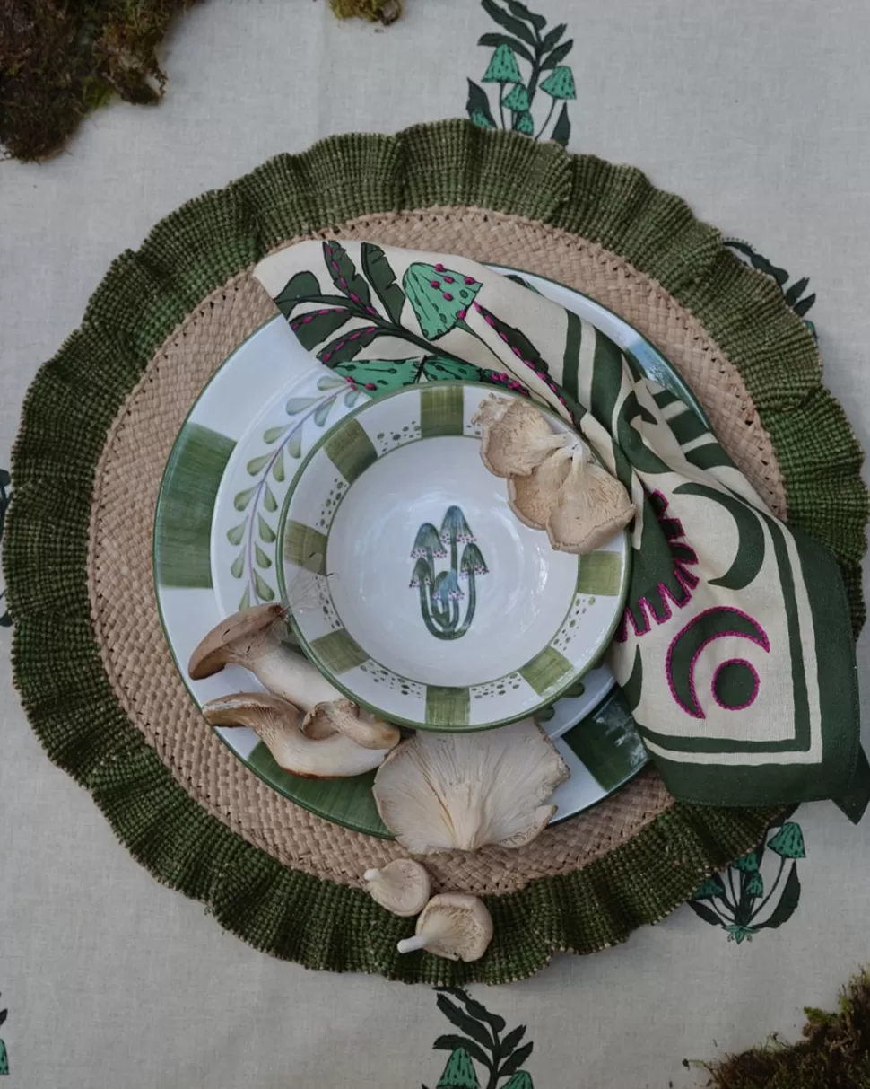 Johanna Ortiz Table Linens | Secret Life Of Funghi Cloth Napkins In Green Set Of 4