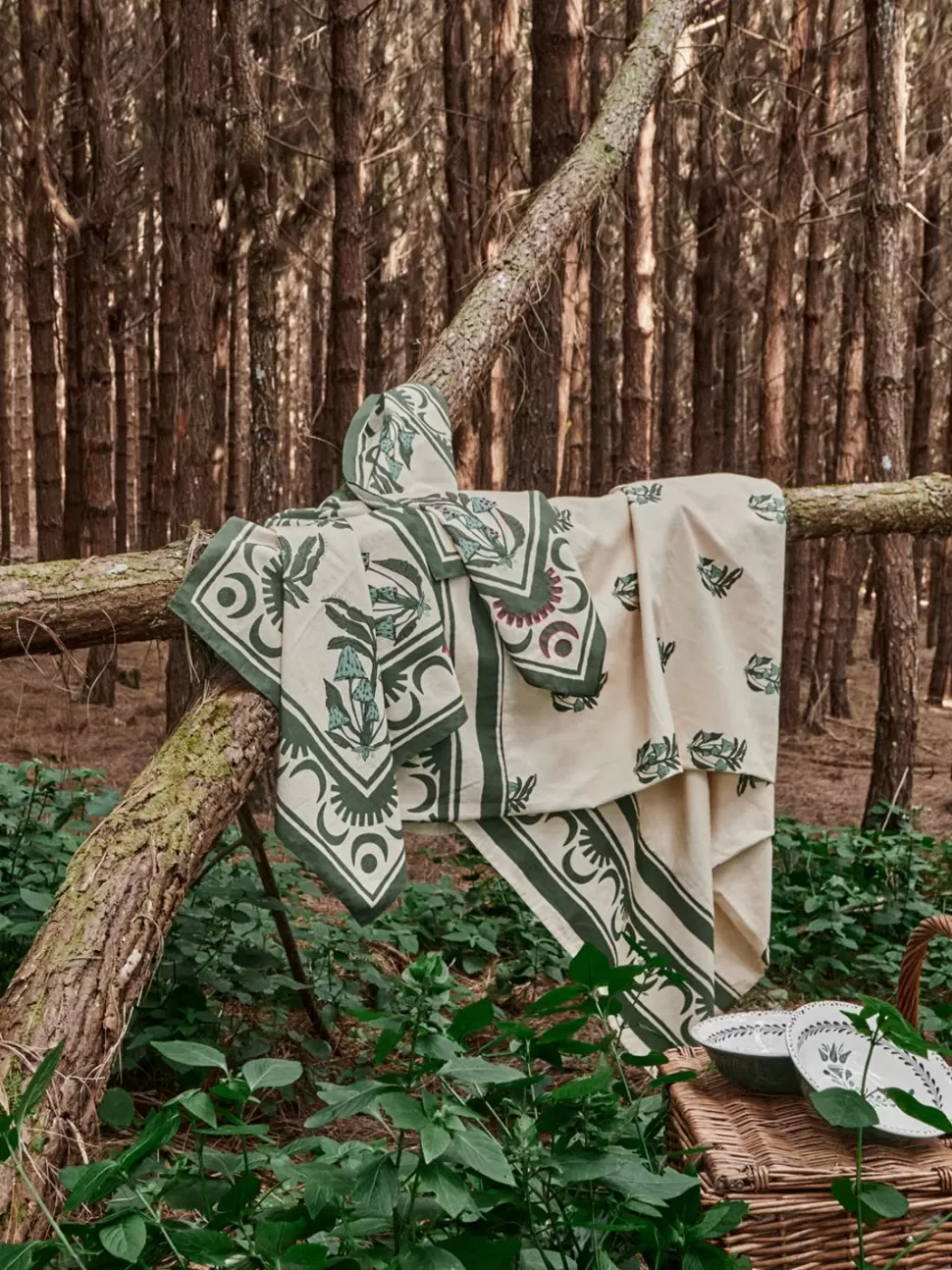 Johanna Ortiz Table Linens | Secret Life Of Funghi Cloth Napkins In Green Set Of 4
